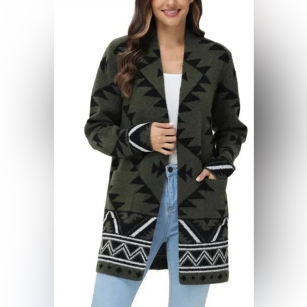 Frye Southwest Aztec Knit CozyCardigan, Size Medium NWOT